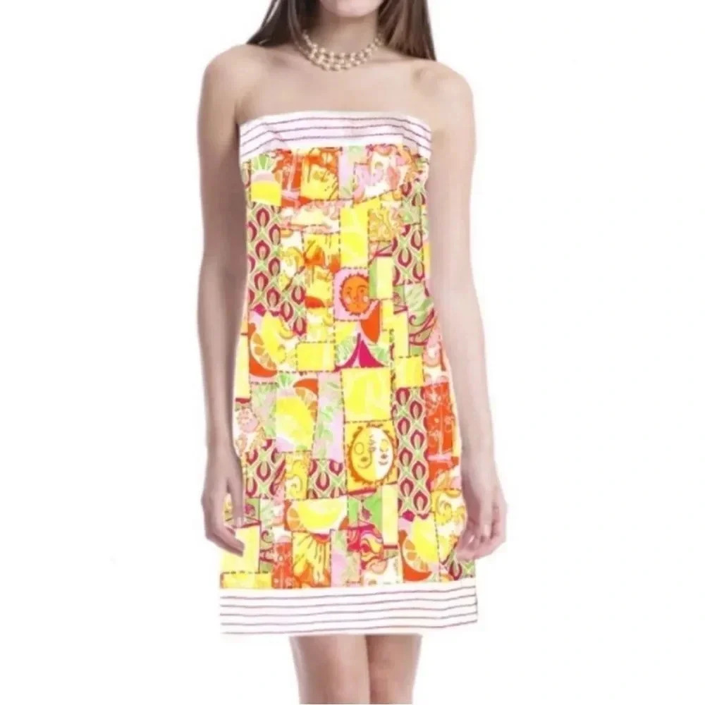 Lilly Pulitzer Happiest Hour print Strapless shift dress floral  Women’s size 4
